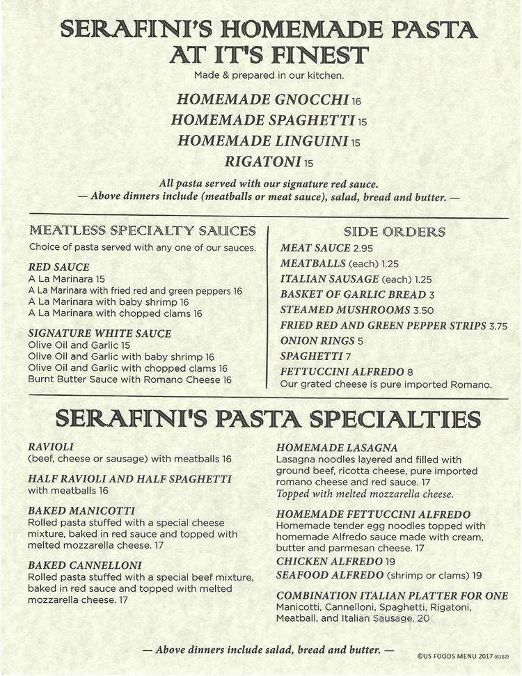 Serafini's Restaurant - Erie, PA menu_pic