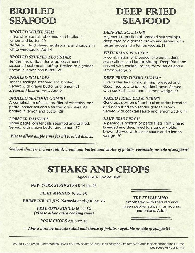 Serafini's Restaurant - Erie, PA menu_pic