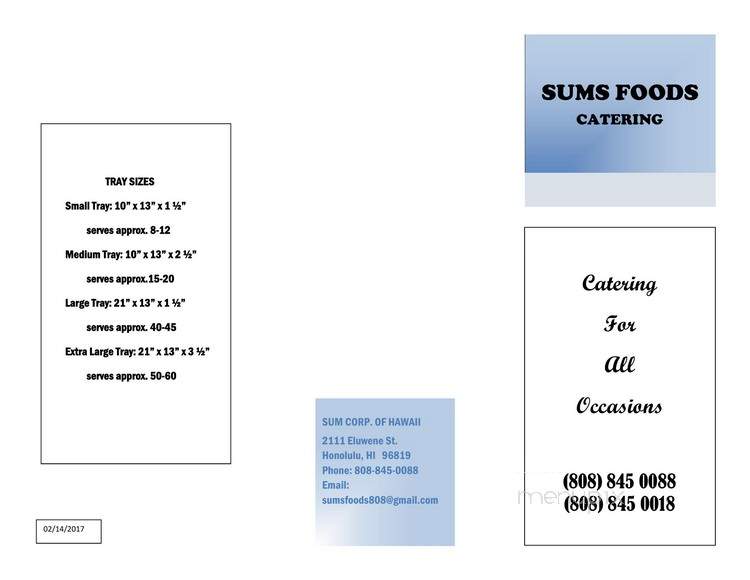 Sums Foods - Honolulu, HI menu_pic