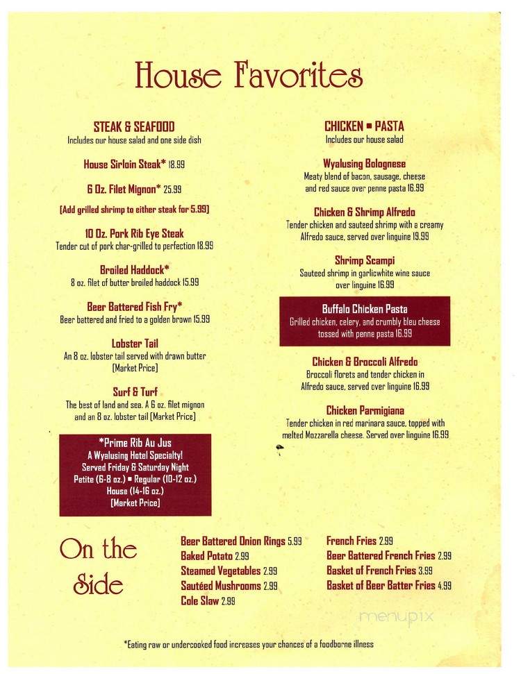 Wyalusing Hotel - Wyalusing, PA menu_pic