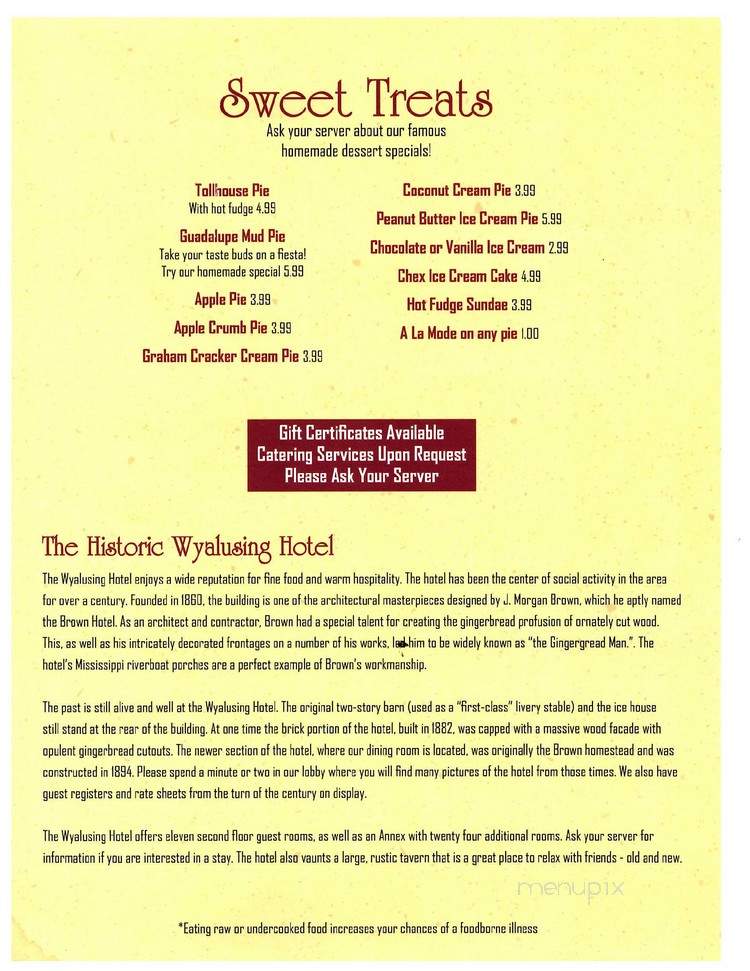 Wyalusing Hotel - Wyalusing, PA menu_pic