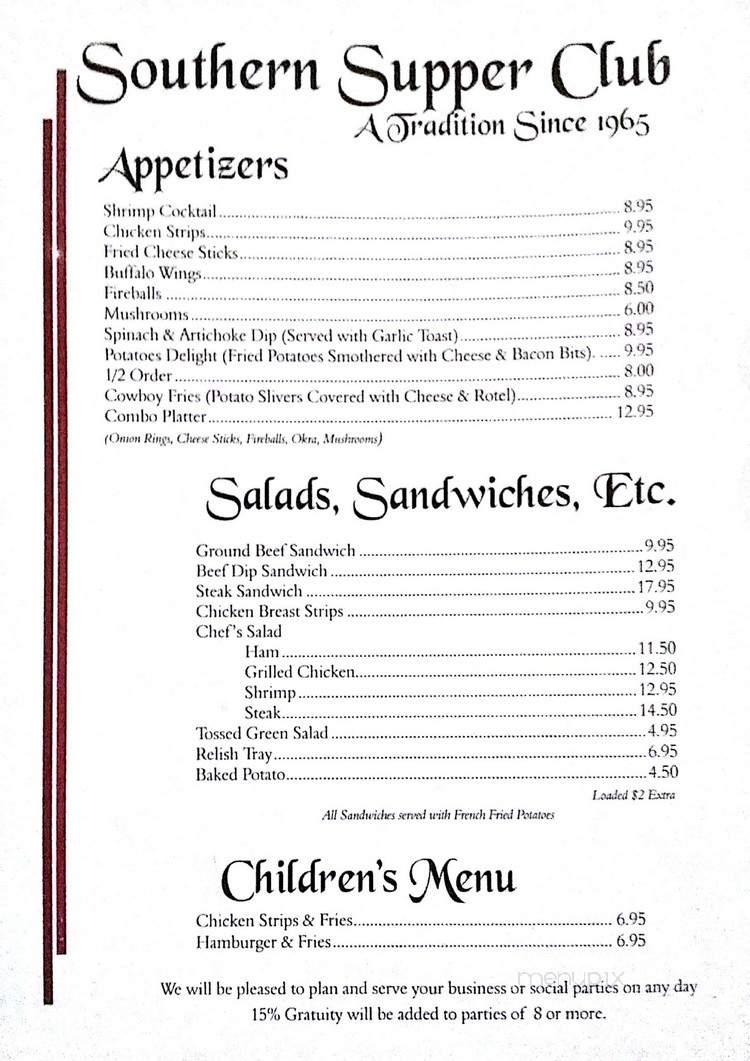 Southern Supper Club - South Coffeyville, OK menu_pic