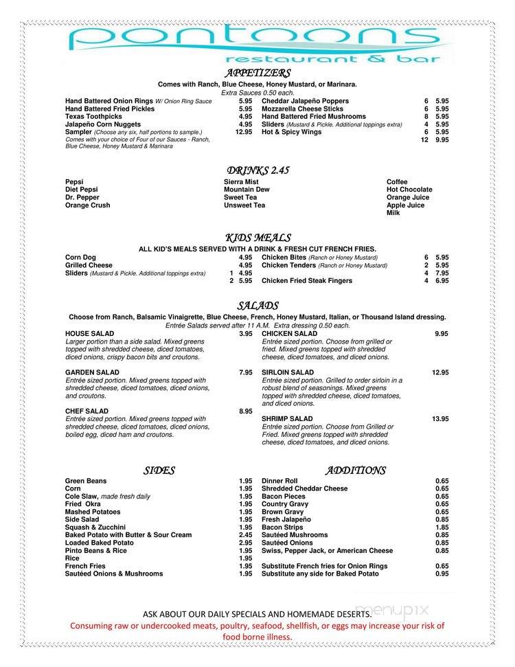 Pontoon's Bar and Grill - Onalaska, TX menu_pic