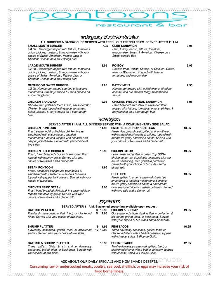 Pontoon's Bar and Grill - Onalaska, TX menu_pic