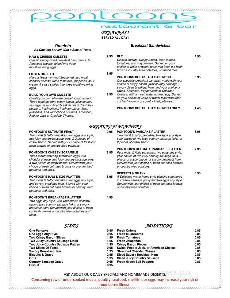 Pontoon's Bar and Grill - Onalaska, TX menu_pic