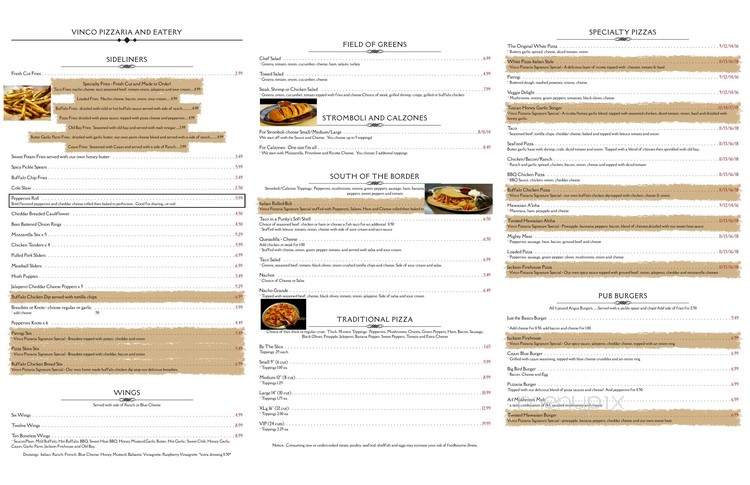 Vinco Pizzaria - Johnstown, PA menu_pic
