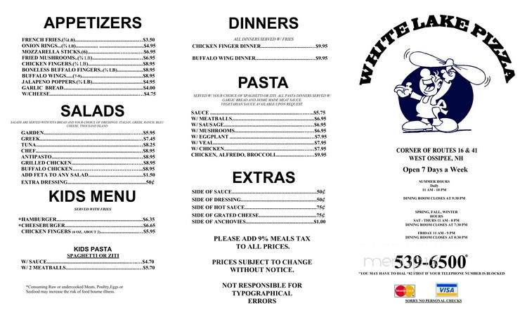 White Lake Pizza - West Ossipee, NH menu_pic