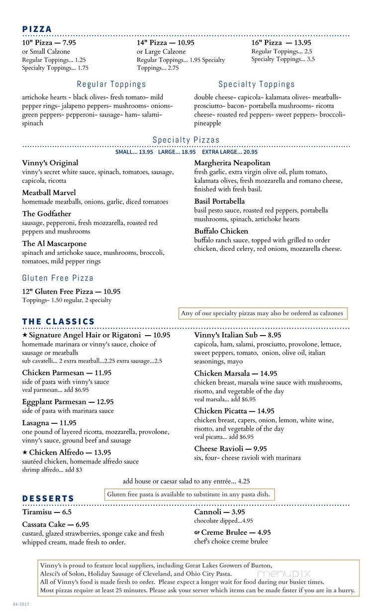 Vinny's Italian Kitchen - Middlefield, OH menu_pic