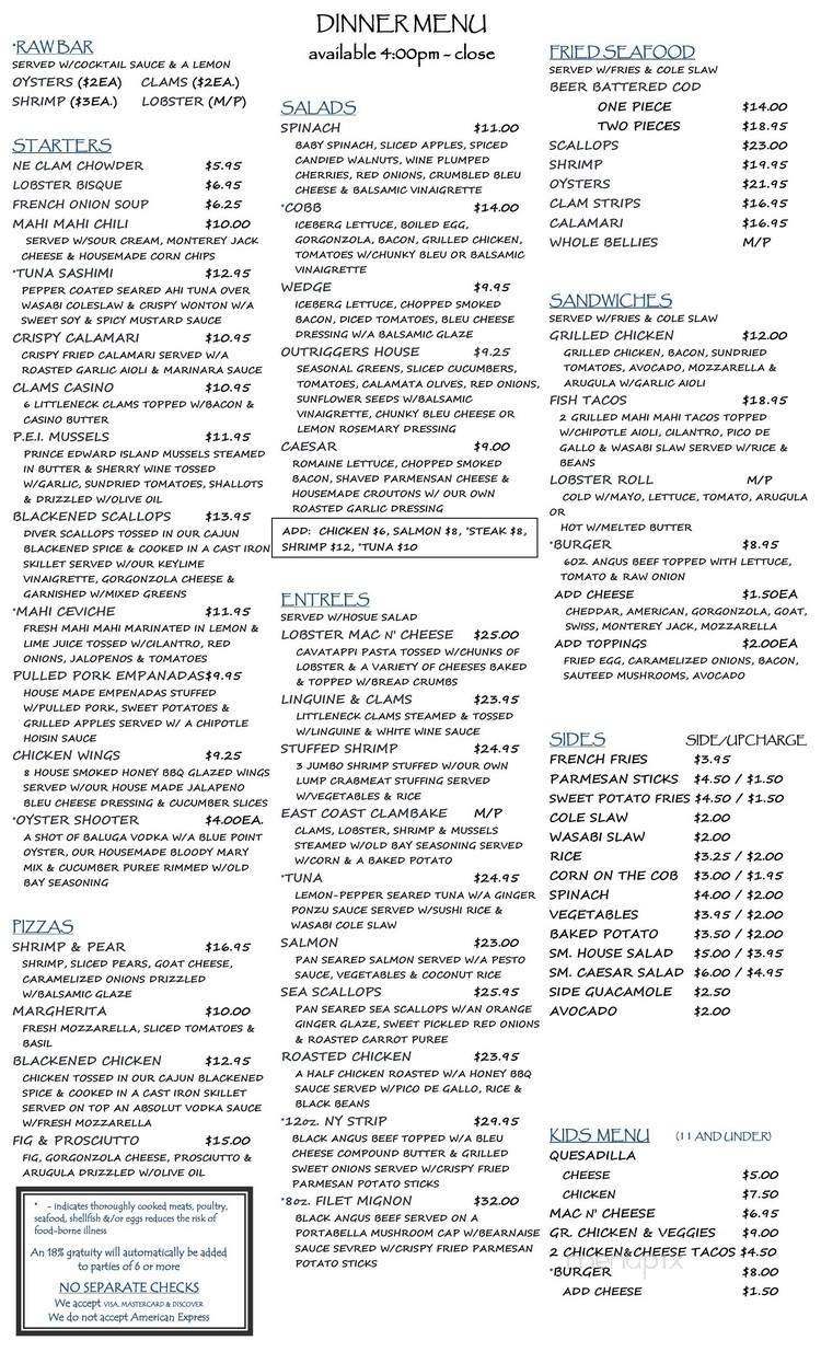 Outrigger Restaurant & Lounge - Okoboji, IA menu_pic