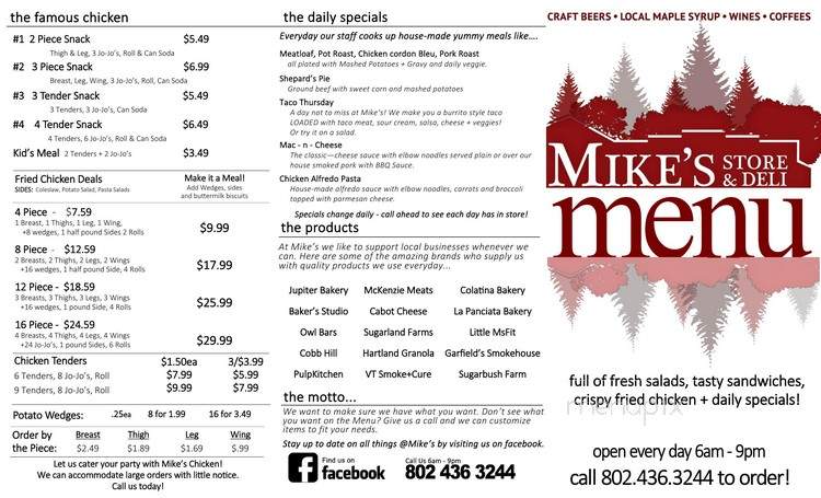 Mike's Store & Deli - Hartland, VT menu_pic