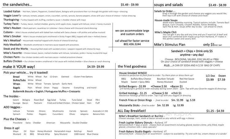 Mike's Store & Deli - Hartland, VT menu_pic