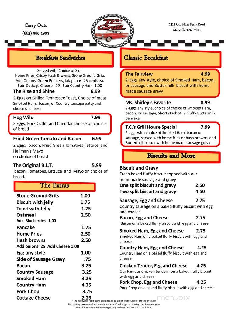 T.C.'s Grill - Maryville, TN menu_pic