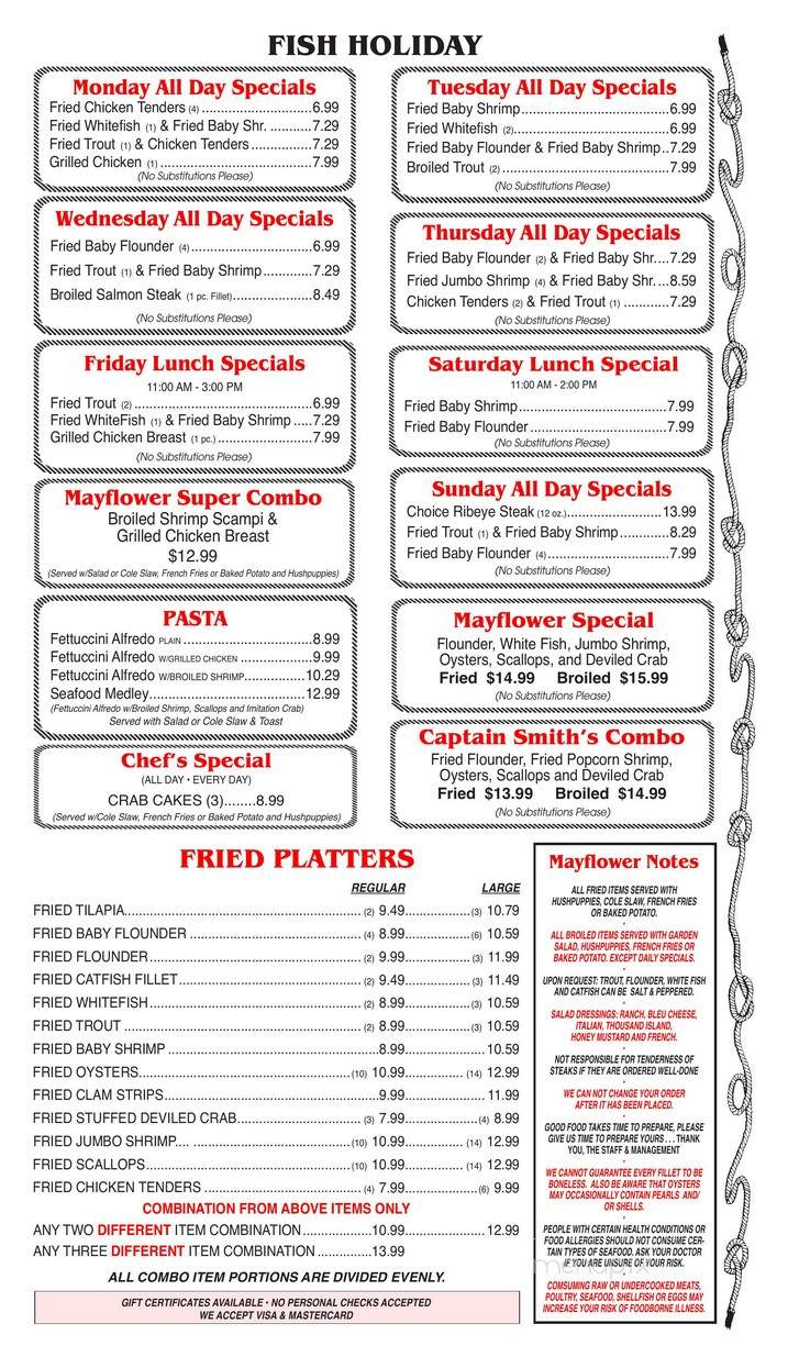 The Mayflower Seafood Restaurant - Roxboro, NC menu_pic