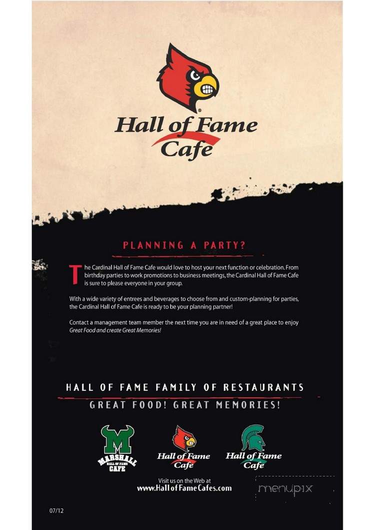 Cardinal Hall Of Fame Cafe - Louisville, KY menu_pic
