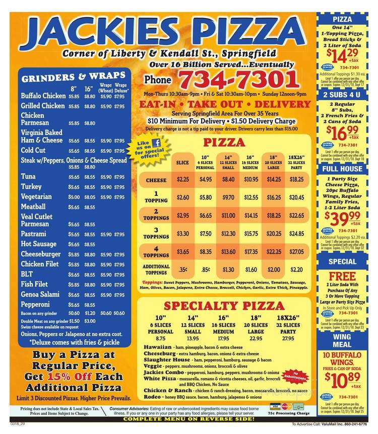 Jackies Pizza - Springfield, MA menu_pic