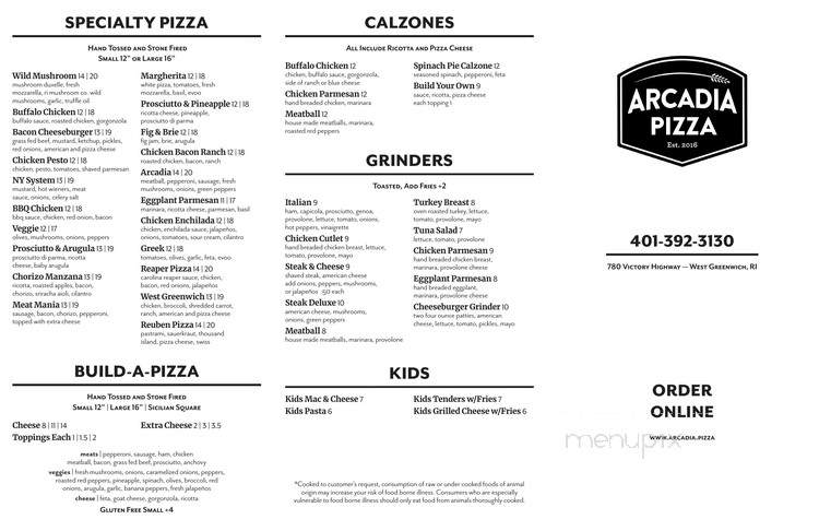 Arcadia Pizza - West Greenwich, RI menu_pic