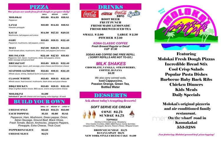 Molokai Pizza Cafe - Kaunakakai, HI menu_pic