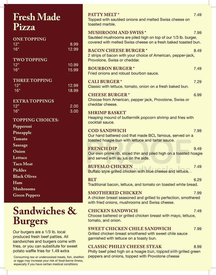 Black Creek Lodge - Fairchild, WI menu_pic