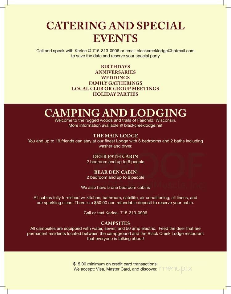 Black Creek Lodge - Fairchild, WI menu_pic