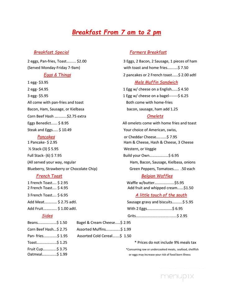 Mel's Diner - Litchfield, NH menu_pic