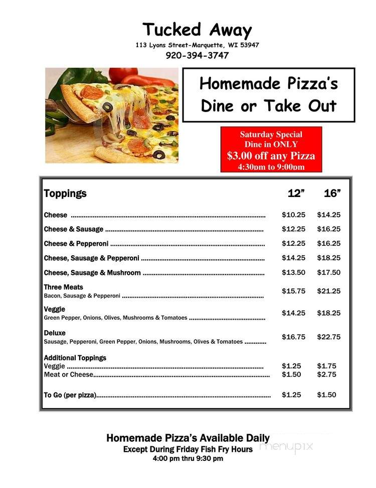 Tucked Away - Marquette, WI menu_pic