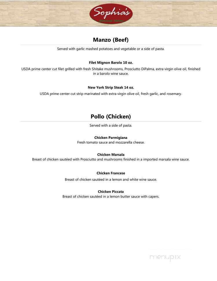 Sophia's Ristorante Italiano - Naples, FL menu_pic