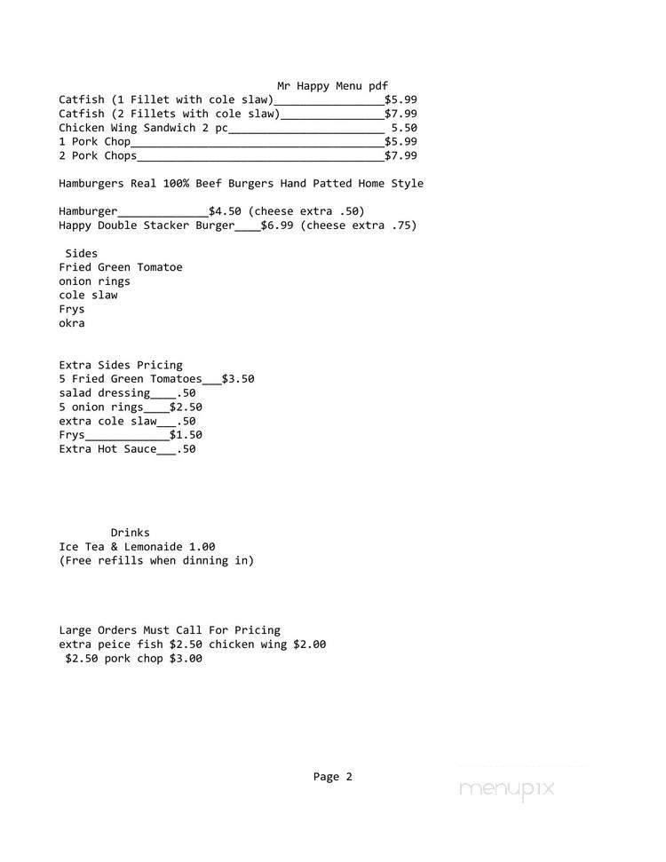 Mr Happy - Chattanooga, TN menu_pic