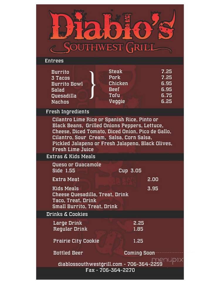 Diablo's Southwest Grill - Augusta, GA menu_pic