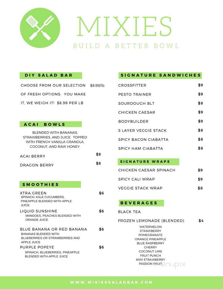 Mixies - Ukiah, CA menu_pic