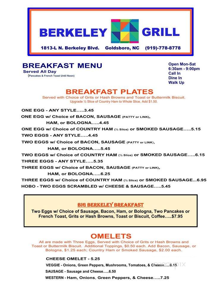 Berkeley Grill - Goldsboro, NC menu_pic