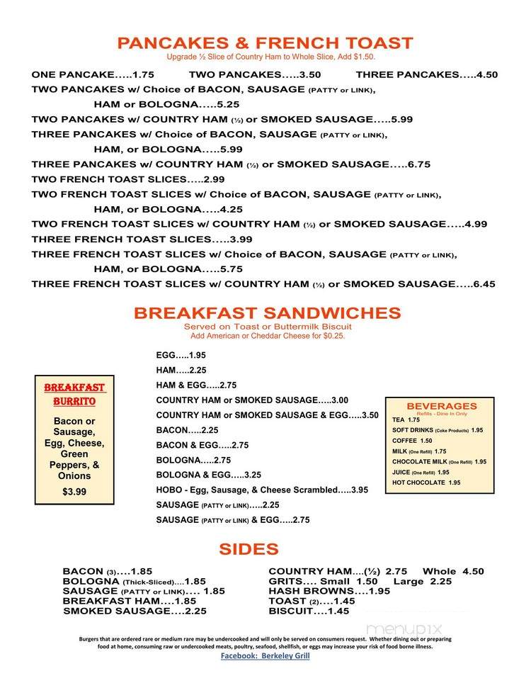 Berkeley Grill - Goldsboro, NC menu_pic