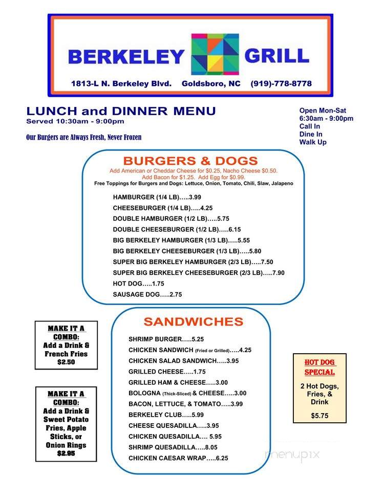 Berkeley Grill - Goldsboro, NC menu_pic