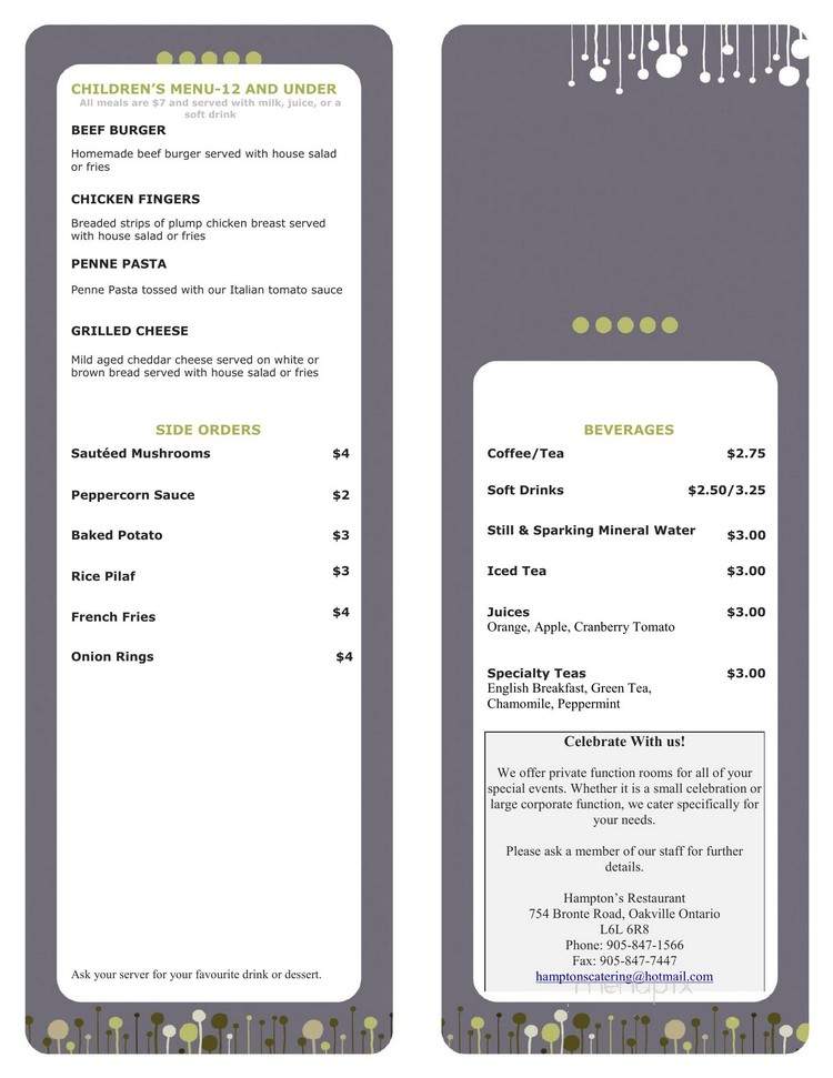 Quality Suites Hotels - Oakville, ON menu_pic