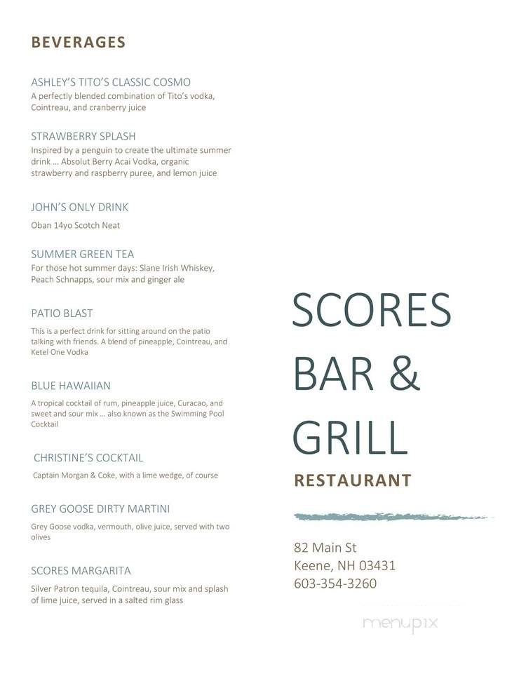 Scores Bar - Keene, NH menu_pic