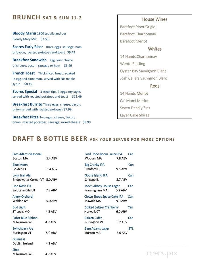 Scores Bar - Keene, NH menu_pic
