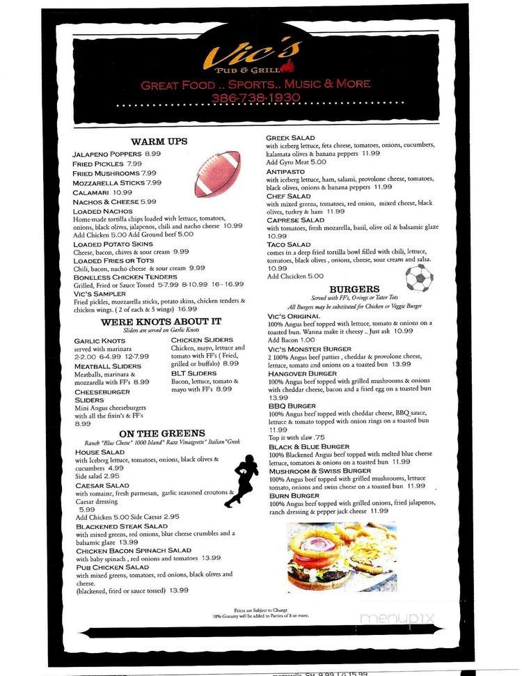 Vic's Pub and Grill - DeLand, FL menu_pic