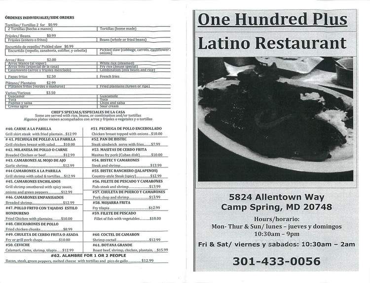 100 Plus Latino Restaurant - Temple Hills, MD