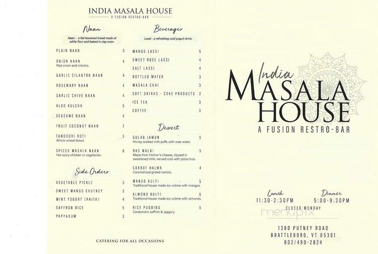 India Masala House - Brattleboro, VT menu_pic