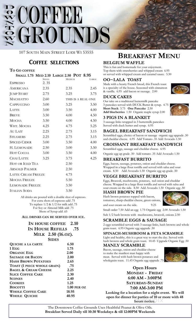Downtown Coffee Grounds - Lodi, WI menu_pic