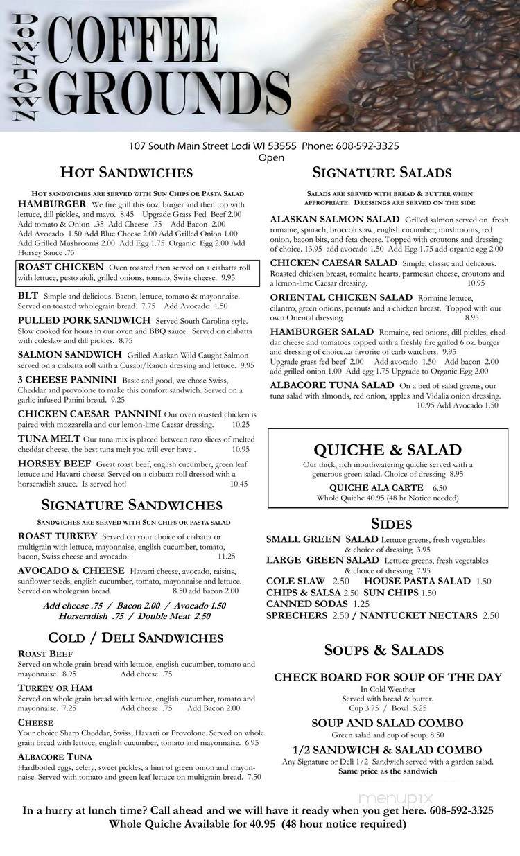 Downtown Coffee Grounds - Lodi, WI menu_pic