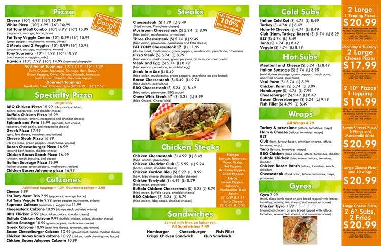 Tony's Pizzeria - Woodbine, MD menu_pic