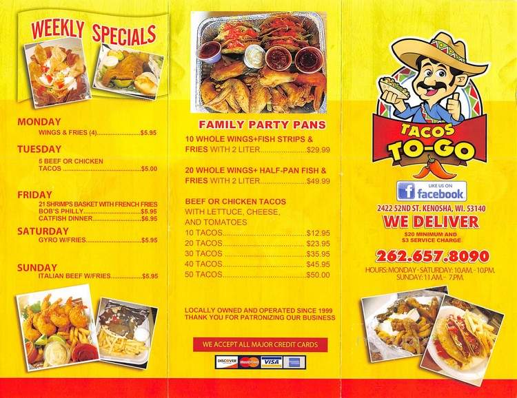 Taco's To Go - Kenosha, WI menu_pic