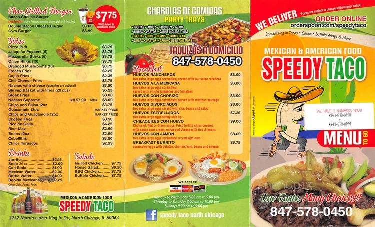 Menu of Speedy Taco in North Chicago, IL 60064