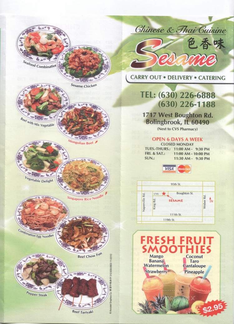 Menu Of Sesame Chinese Cruisine In