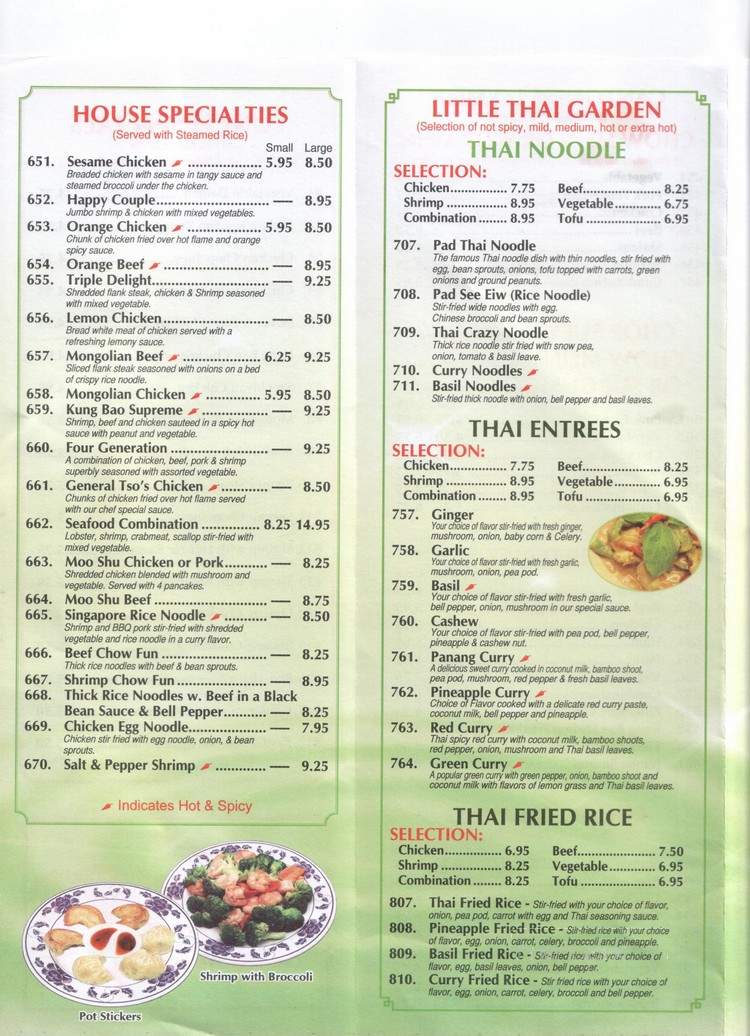 Menu Of Sesame Chinese Cruisine In