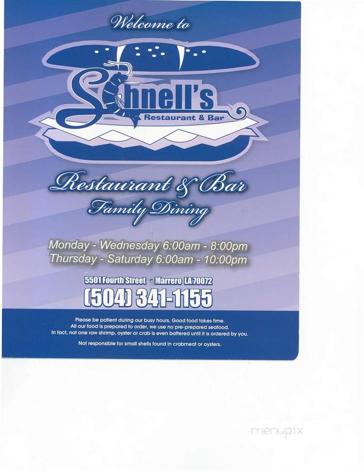 Schnell's Restaurant - Marrero, LA menu_pic