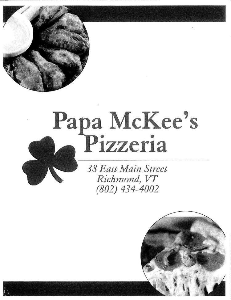 Papa McKee's Pizzeria - Richmond, VT menu_pic