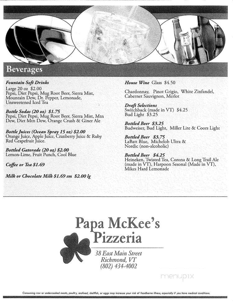 Papa McKee's Pizzeria - Richmond, VT menu_pic