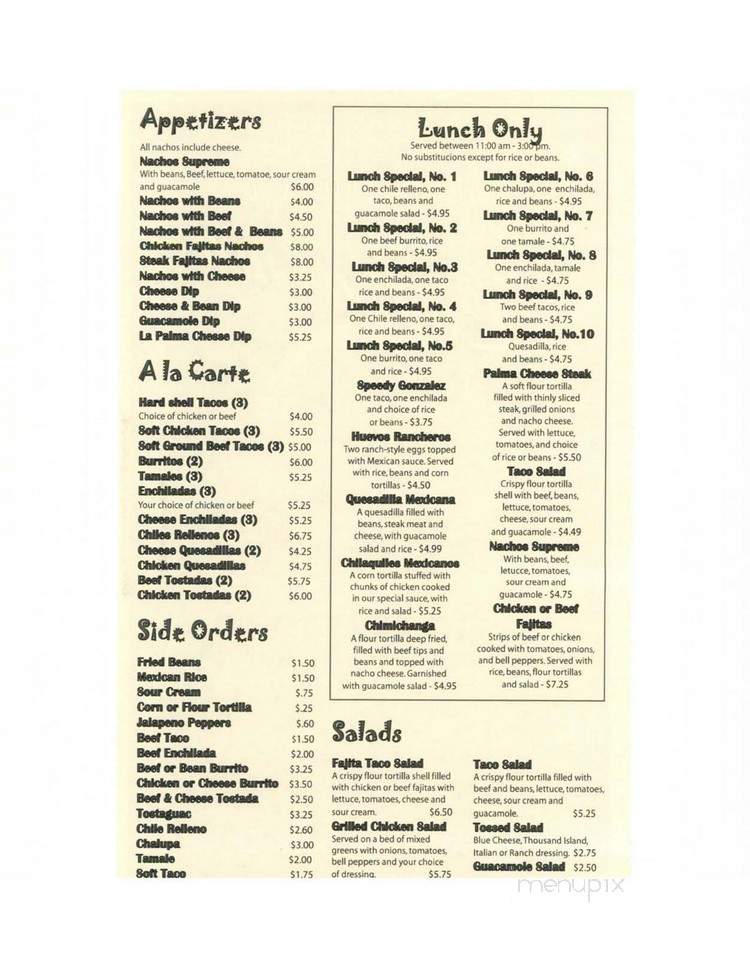 La Palma De Oro - Powell, TN menu_pic