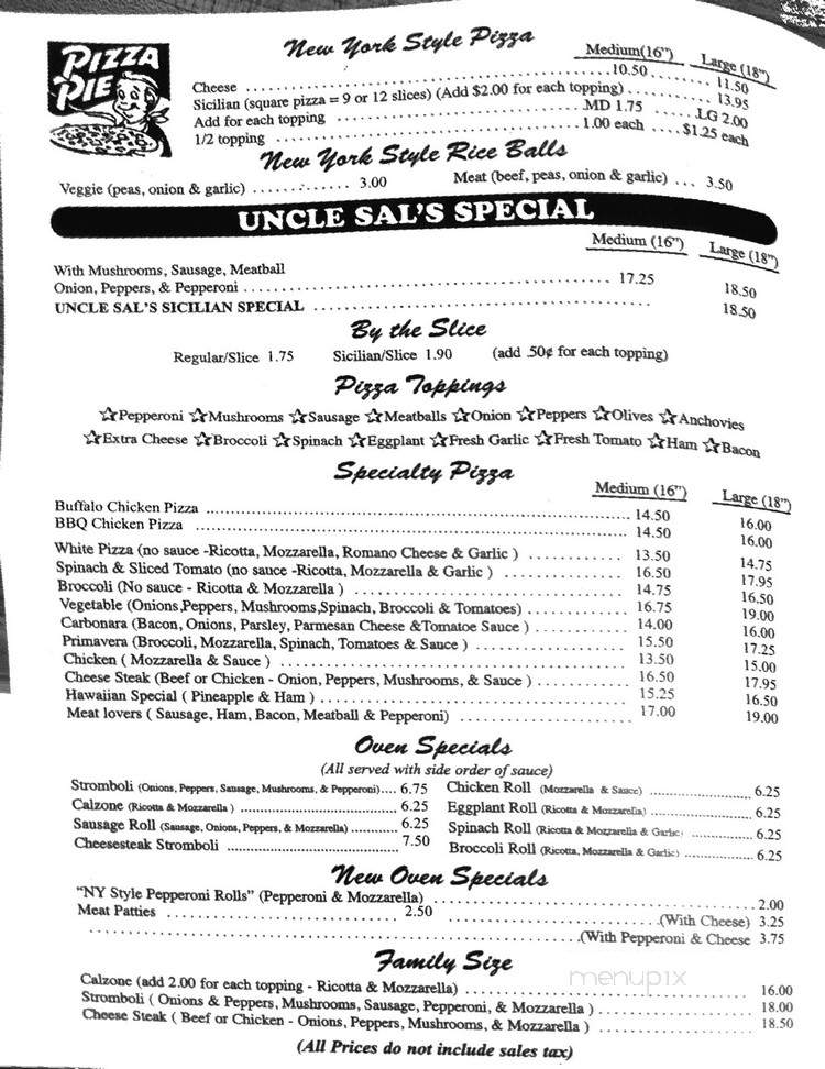 UNCLE Sal's Pizzeria - East Stroudsburg, PA menu_pic